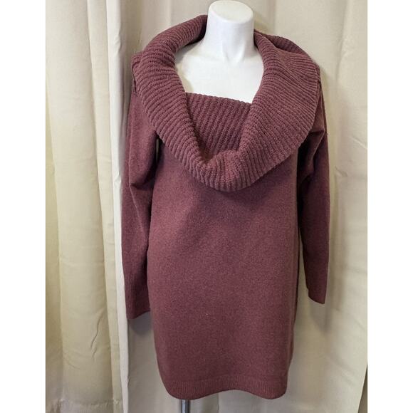 Express Ribbed Off The Shoulder Overlay Oversized Tunic Sweater Wine Red Size XL - Picture 8 of 8